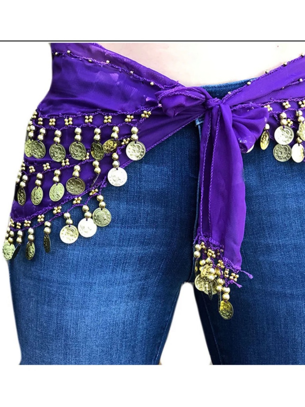 NWOT Purple Coin Fringe Hip Scarf Belt